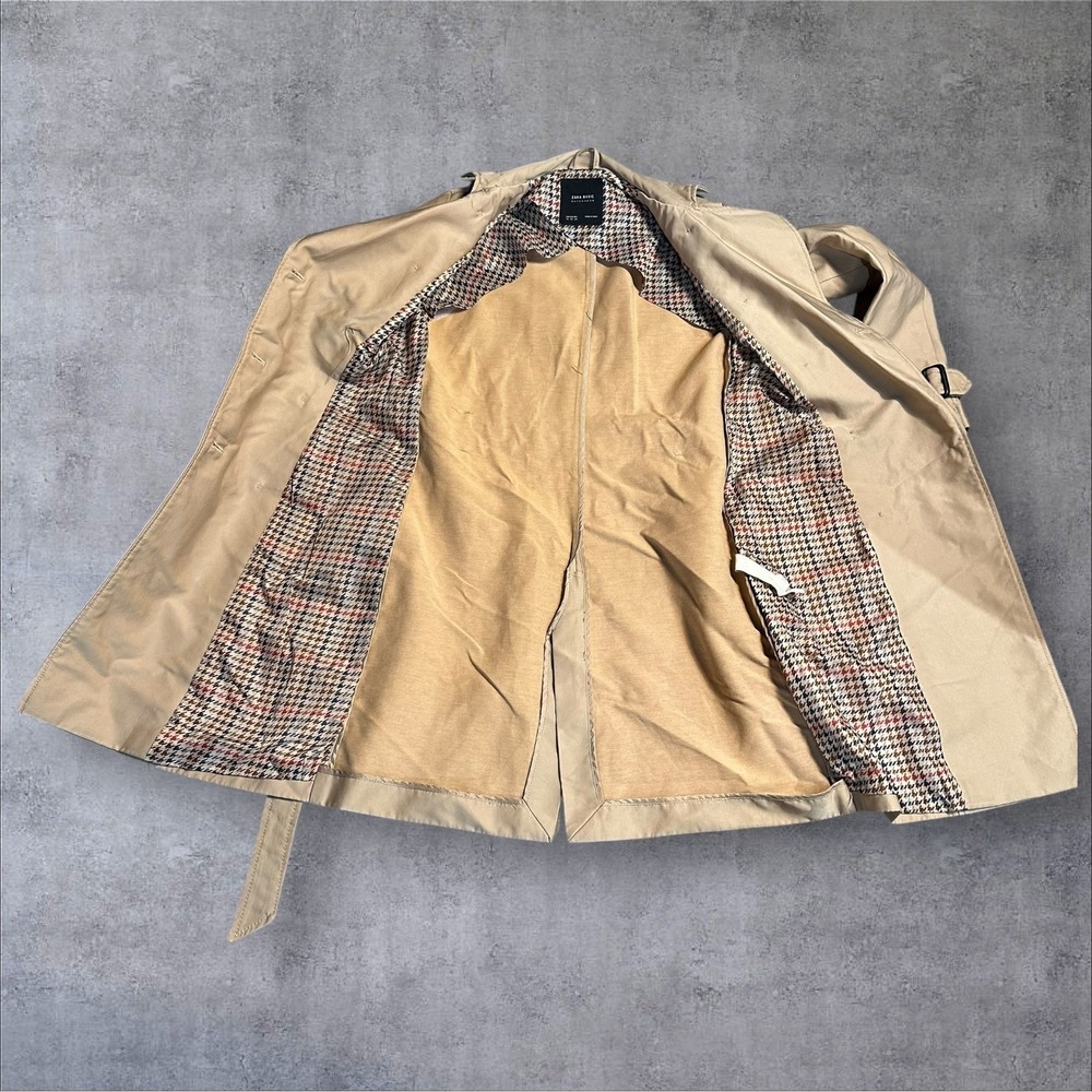 Zara Basic Outerwear Beige Double Breasted Trench Coat Belted XS - Picture 5 of 16